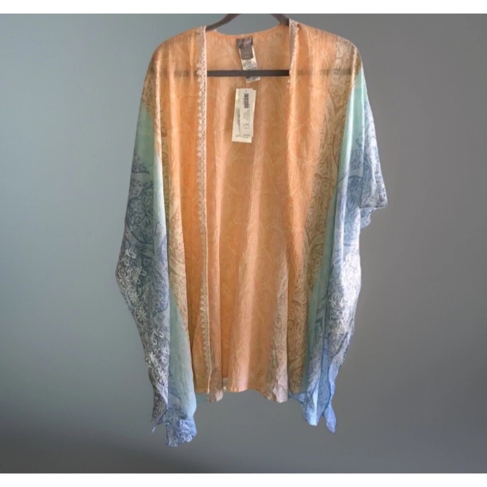 Chico’s  Naturally Cover Up  Covering‎ Ruana Multi print Large XL NWT